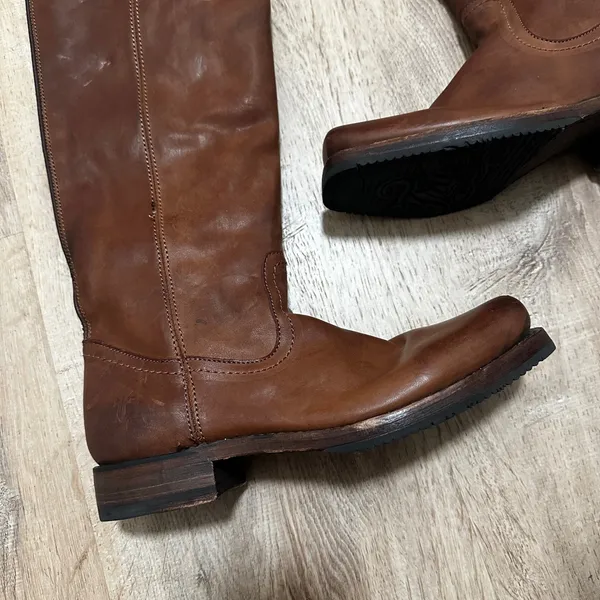 Frye | Women's Melissa Over The Knee Brown Cognac Riding Leather Boots, 7B - Image 2