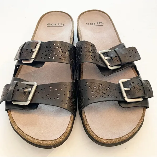 Earth Size 10 Black Sand‎ Antigua Perforated Buckle Slide Sandal Shoes - Image 2