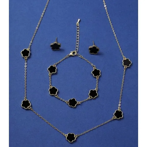 Gold Plated Black Clover Earrings Stainless Steel Floral Unisex Mens Womens - Image 6