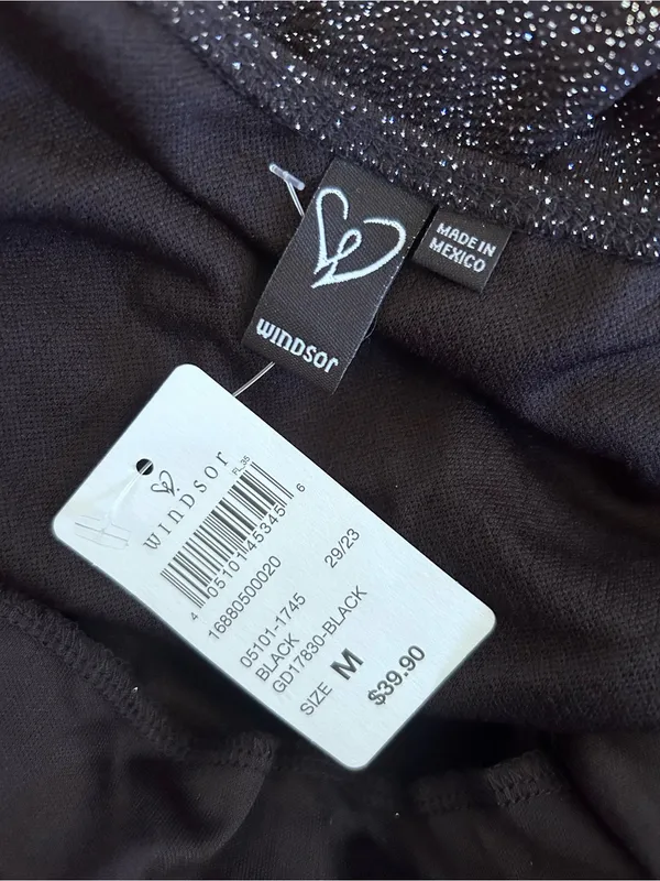 NWT Windsor Black & Silver Glittery V Neck Strappy Mini Dress Size Medium - Image 4
