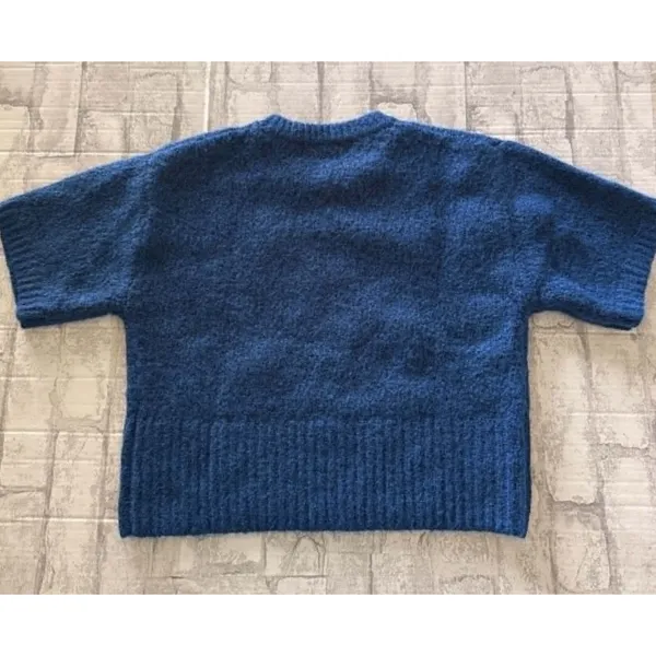Zara Blue Short Sleeve Fuzzy Knit Alpaca Wool Blend Cropped Sweater Top Sz M - Image 6