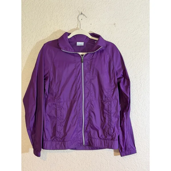 Columbia Windbreaker Jacket Womens M Purple Full Zip Hooded Outdoor XL3156 - Image 7
