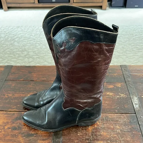 Joan & David Black/Brown Handmade Leather Western Boots Size 36/5.5 - Image 2