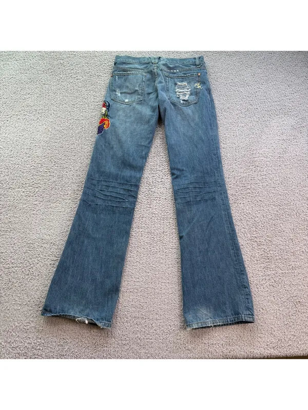 American Republic Y2K Embroidered Love Skull Flare Bootcut Jeans Women's 26 - Image 2