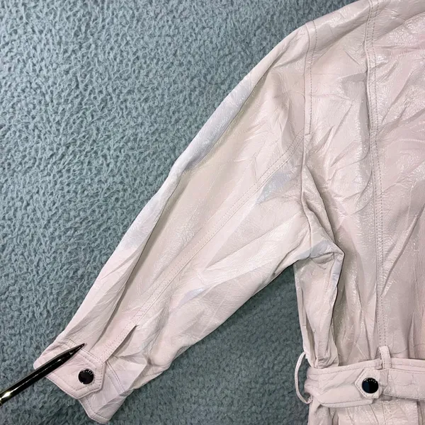 Guess‎ Moto Jacket Women S Pink Crinkled Faux Leather Belted Cropped Biker - Image 6
