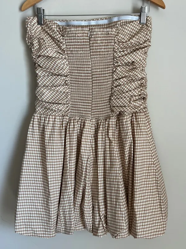 Reformation‎ Bubble Clea Dress Check White Tan Womens 10 - Image 4