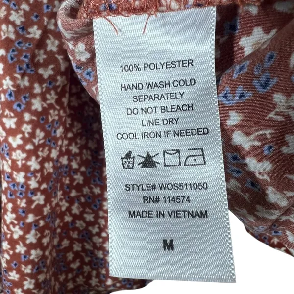 Pleione Smocked Ditsy Floral Peplum Tank Top Burgundy Boho Ruffle Strap Size M - Image 6