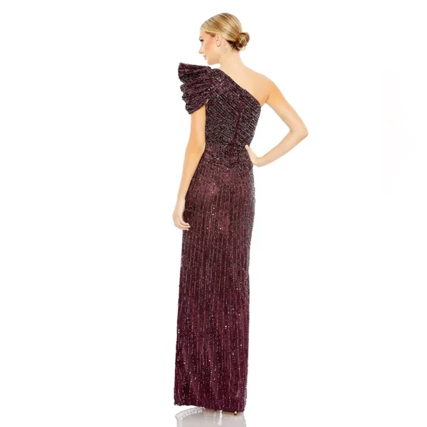 Mac Duggal 5622 Blackberry Sequin Embellished‎ Puff One Shoulder Gown Size 0 - Image 3