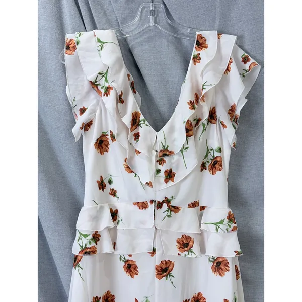 Ali & Jay White Orange Floral Ruffle‎ Peplum Maxi Dress M Wedding Guest Summer - Image 15