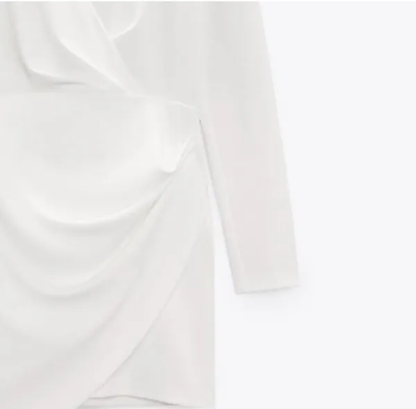 Zara white mini dress draped wrap long sleeve shower party wedding - Image 9