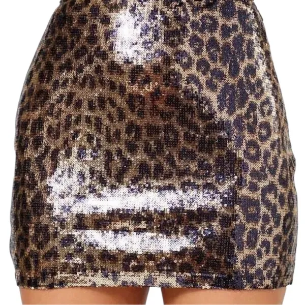 Altar'd State Leopard Sequin Mini Skirt Women’s S Small Brown Tan Black - Image 2