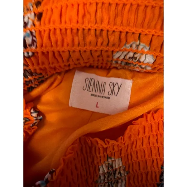 Sienna Sky NWOT Orange Boho Medallion Smocked Wide Leg Pants Jumpsuit Size L - Image 4