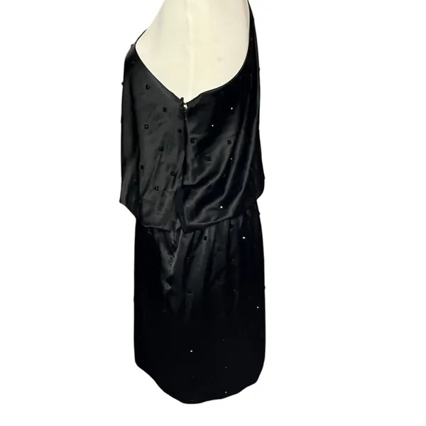 Allen Schwartz Prive Dress 12 Black Jeweled One Shoulder Blouson Evening Party‎ - Image 5