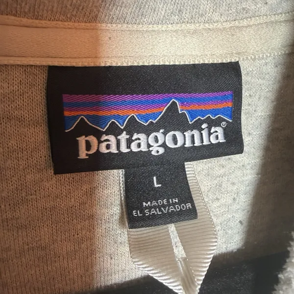 Patagonia Hoodie Womens Large Navy Beige Shearling Hoody Pile Fleece Full Zip - Image 4