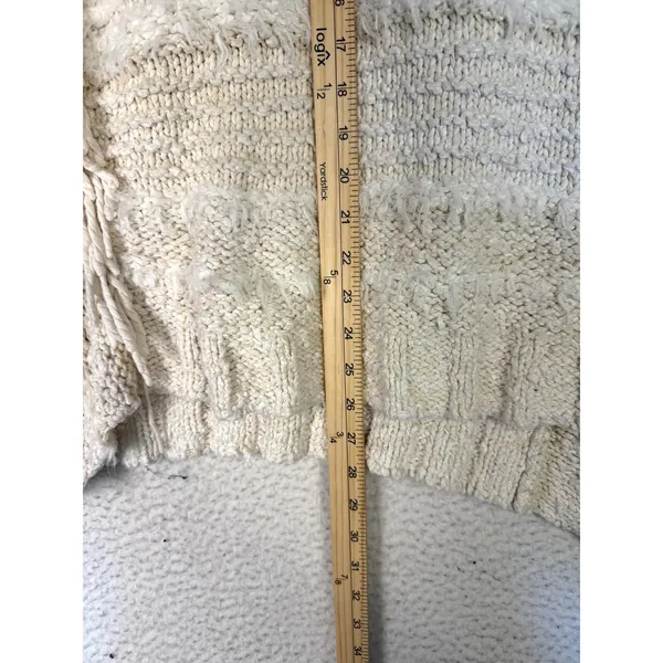 Anthropologie Fringed Boho‎ Poncho M/L Marilyn Cream Coverup Boho Side Buttons - Image 6