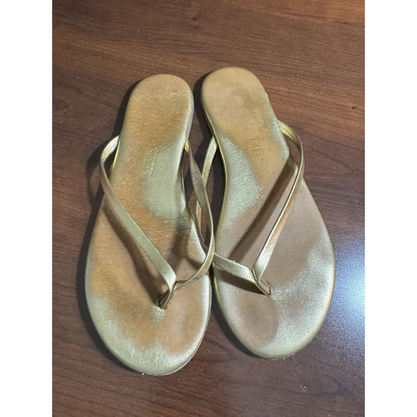 Tkees Sandals Womens Gold Vegan Leather Gold Lily Metallic Flip Flops Size 7 - Image 2