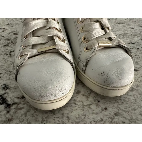 Jimmy Choo White Leather Low Top Gold Star Sneakers Shoes 35.5 5.5 - Image 3