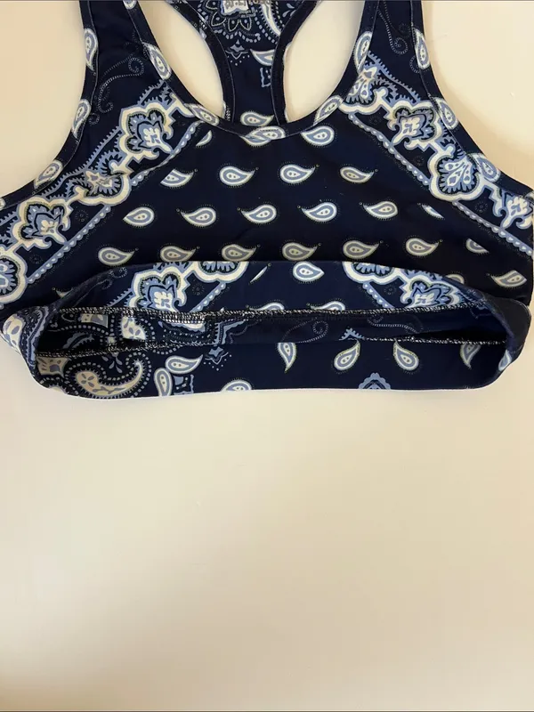 Splits59 Navy and Light Blue Paisley Racerback Sports Bra - Image 3