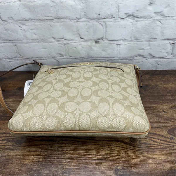 Coach Rowan File Bag In Signature‎ Canvas Light Khaki Light Saddle CS192 Purse - Image 3