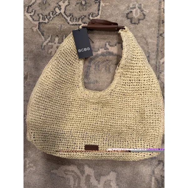 BCBGMAXAZRIA Woven Raffia Shoulder Bag In Brown NWT READ $128 - Image 7
