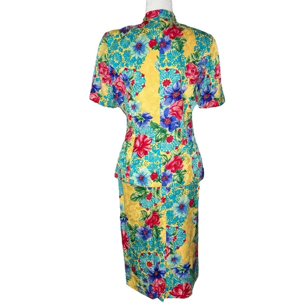 Adrianna Papell Size 6 Vintage Two Piece‎ Skirt Top Suit Set 100% Silk Floral - Image 9
