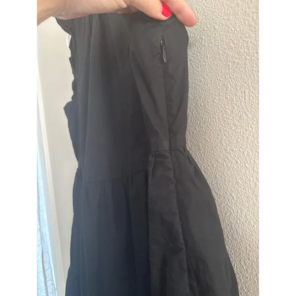 J Crew Cotton Poplin Maxi Dress Womens Medium Black Ruffle Classic Career Ruffle - Image 4