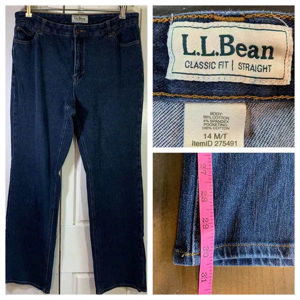 LL Bean Classic Fit Straight‎ Leg Jeans Womens 14 Tall Basic Stretch Everyday - Image 12