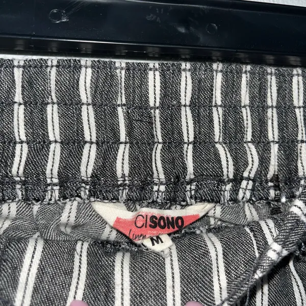 Ci Sono Gray and White Striped Linen Shorts - Image 4