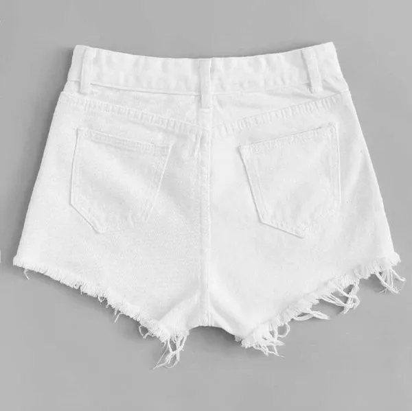 High Waisted White Denim Shorts - Image 2
