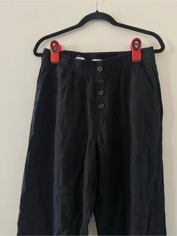 Loft Black Linen Blend High Rise Straight Leg Pants Medium Coastal Minimalist - Image 3