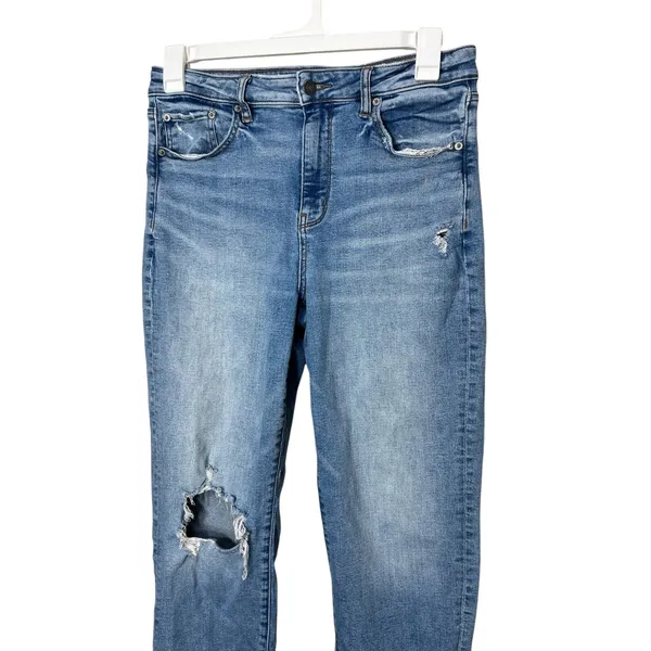 American Eagle Slim Straight‎ Jeans Distressed Ripped Raw Hem Size 12 - Image 2