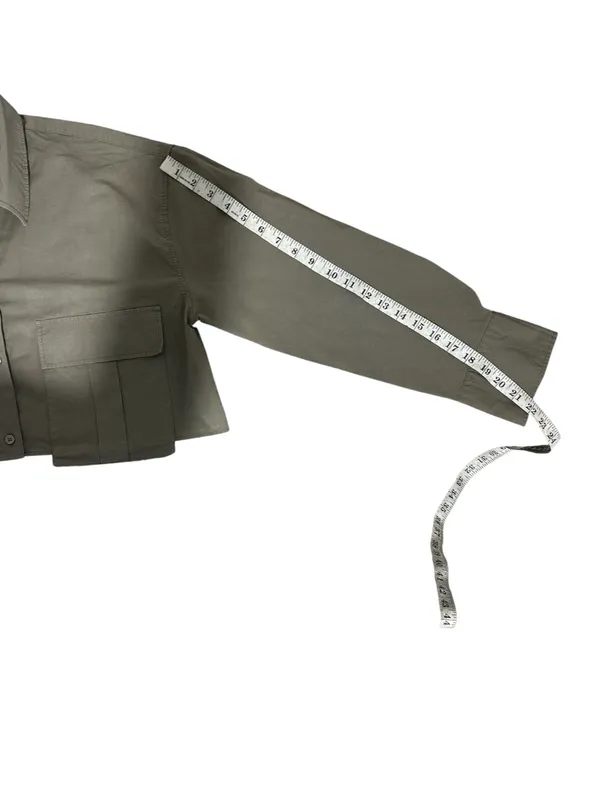 Zara Olive Green Utility Cargo Cropped Button Down Shirt L Large Shacket - Image 7