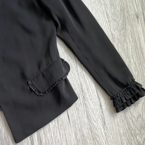 Adrienne Vittadini Black Blazer With‎ Ruffle Sleeves Size S - Image 3