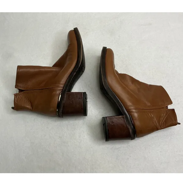 Franco Sarto Kessa Brown‎ Leather Side Zip Block Heel Ankle Boots Women 7.5 - Image 4