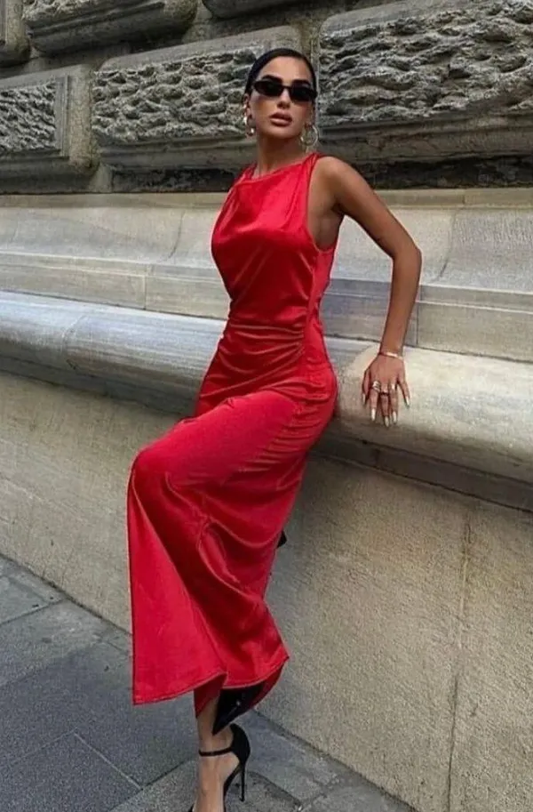 Zara dress Maxi Red satin Lingerie Fitted wedding Party - Image 7