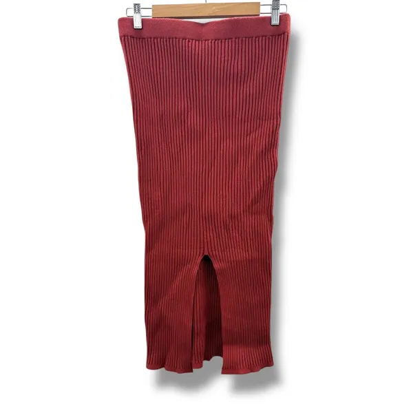 Lulus Ribbed Knit Midi Skirt Womens Large Rust Red‎ Back Slit ME3620 - Image 2