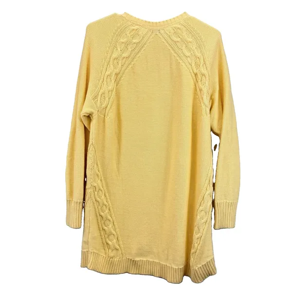LL Bean Yellow Double L Mixed Cable V Neck Pullover Cotton Sweater LARGE Size XL - Image 6