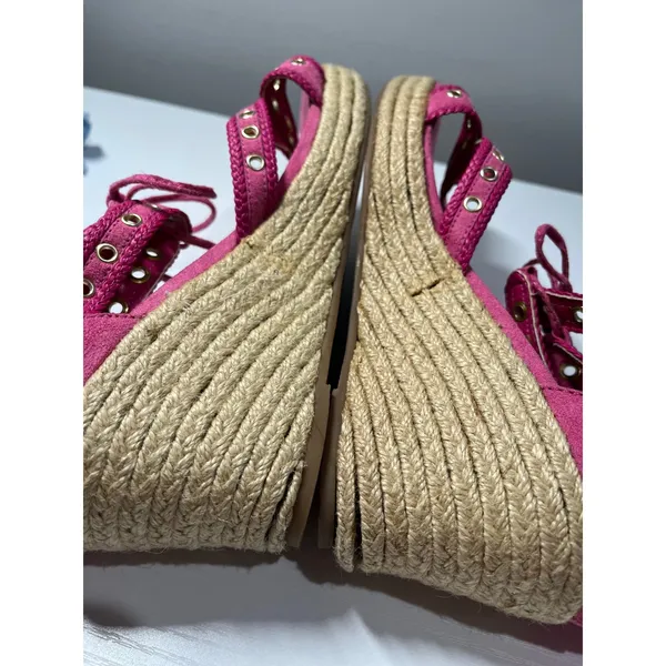 Sam Edelman Elsie Daphne Hot Pink Espadrille Wedge Sandals‎ Grommet Lace Up 5 - Image 6