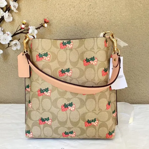 Coach Mollie Bucket Bag 22 In Signature Canvas With Strawberry Print cB602 - Image 5