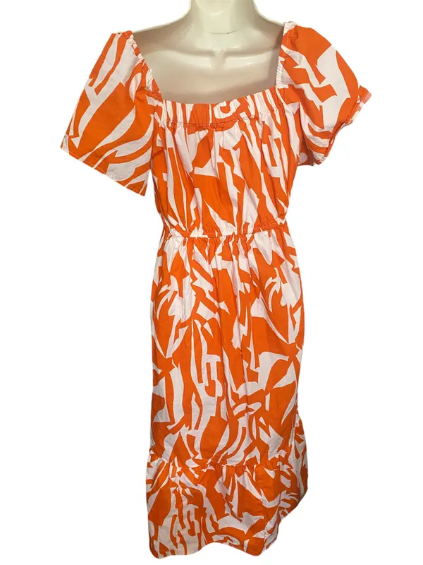 Nation AK Outfits Long Tropical Orange Maxi Tiered dress women size S - Image 5