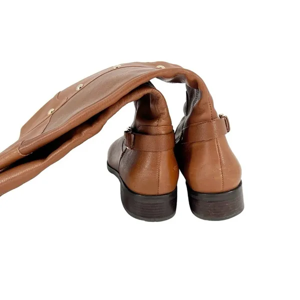 Michael Kors Tan Leather Riding Boots Knee High Zip Low Heel Size 10M Almond Toe - Image 6