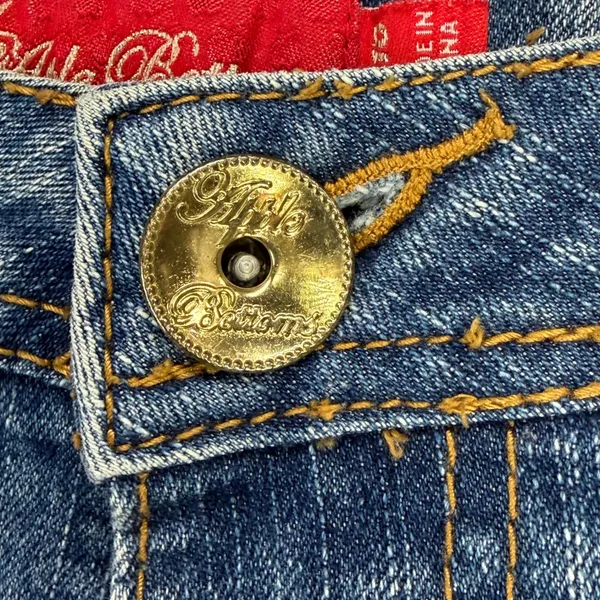 Vintage Apple Bottoms Y2K Jeans Womens 34x34 9/10 Blue Gold Accents Low Rise - Image 6