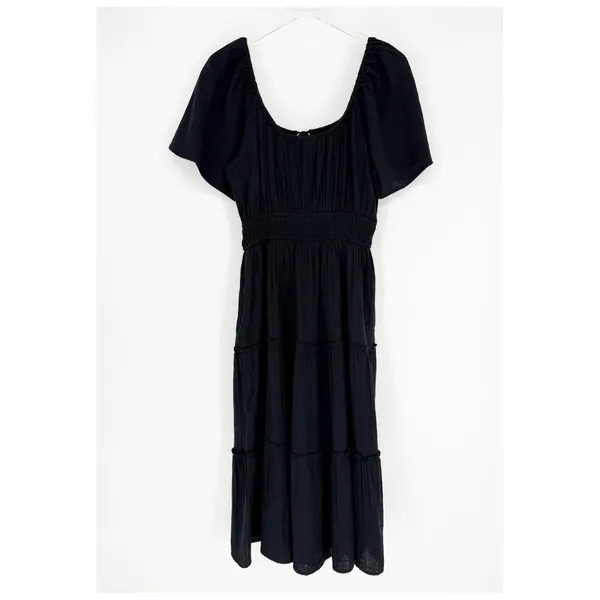 NWT GAP Crinkle Gauze Tiered Midi Dress Women's‎ M Black Cottagecore - Image 3