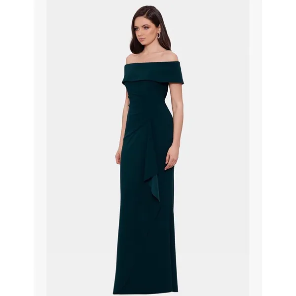 Xscape Women's Long Scuba Crepe Off-The-Shoulder Dress 3008X Size 4 Ruffle - Image 8