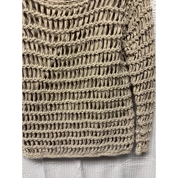 John Paul Richard‎ Women's Sweater Petite SZ S Beige Fisherman Mesh Open Knit - Image 3
