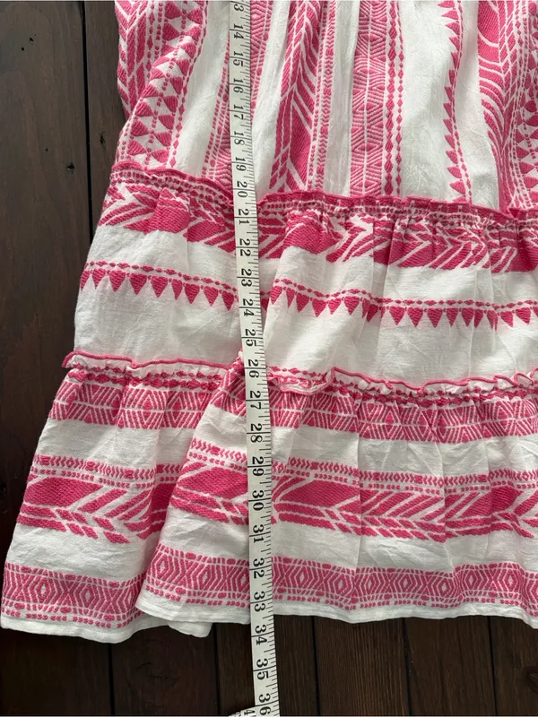 THML Pink & White Embroidered Tiered V-Neck Dress size-S - Image 9