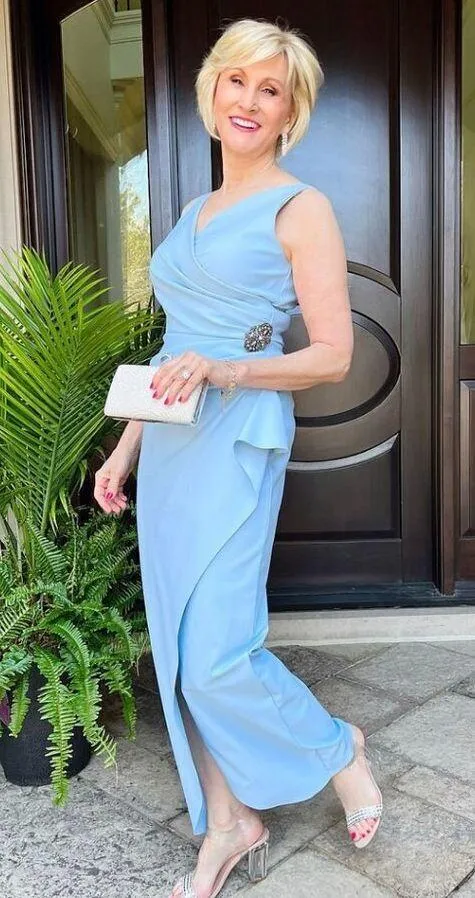 ALEX EVENINGS Embellished Side Drape Column Formal Gown in Ice Sage Size US 14 - Image 2