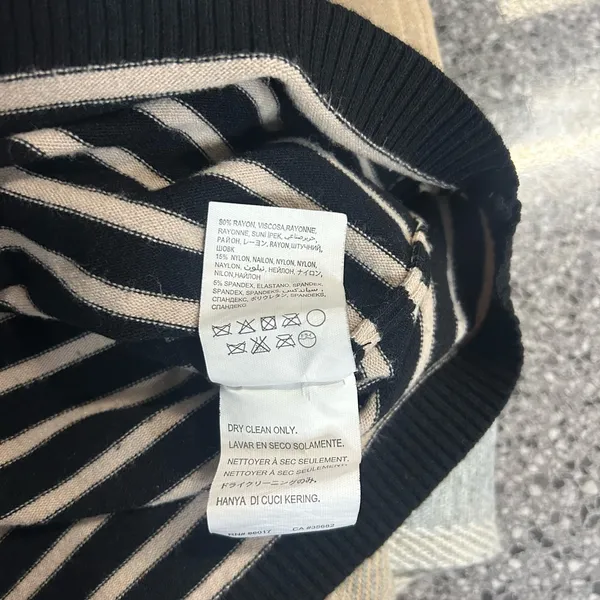 bebe Black and Cream Striped Mini Dress with Embellished Logo - Image 4