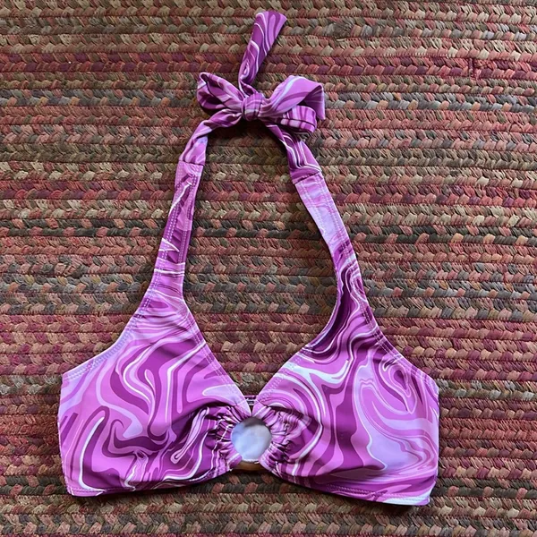 PURPLE FUNKY PSYCHEDELIC HALTER BIKINI TOP - Image 3