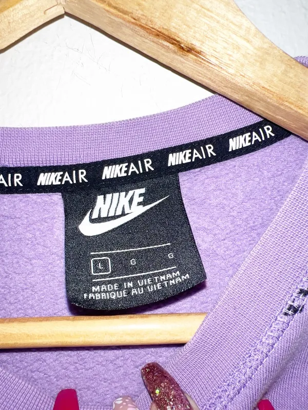 Nike Air purple cotton blend crop long sleeve spell out women's crewneck - Image 5